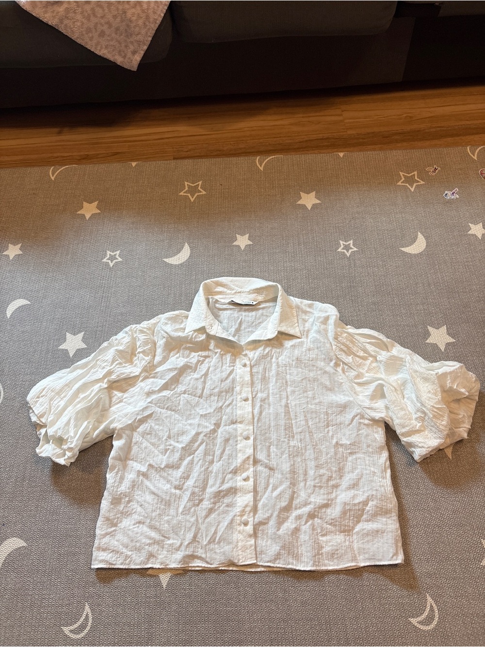 Zara White Girls Button-Down Shirt with Puff Sleeves